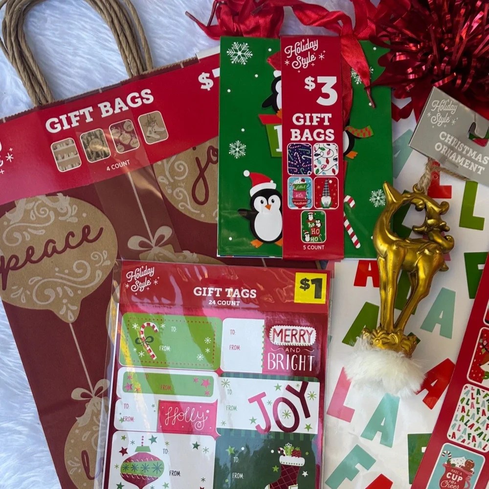 Festive Holiday Gift Bag Set with Red and Gold Accents